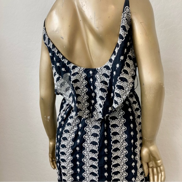 LOVE THE LABEL Black maxi dress w/ white embroidery- Ruffle collar-sleeveless XS - Picture 9 of 12